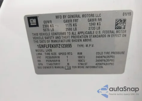 2015 Chevrolet Equinox 1Lt из США, поврежденный, VIN 1GNFLFEKXFZ123895